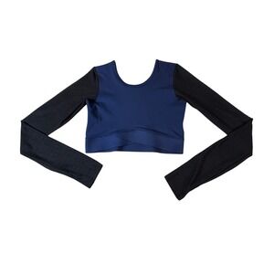 Ivy Park Navy‎ Blue Black L/S Crop Top Women's Size Small Athleisure sporty chic